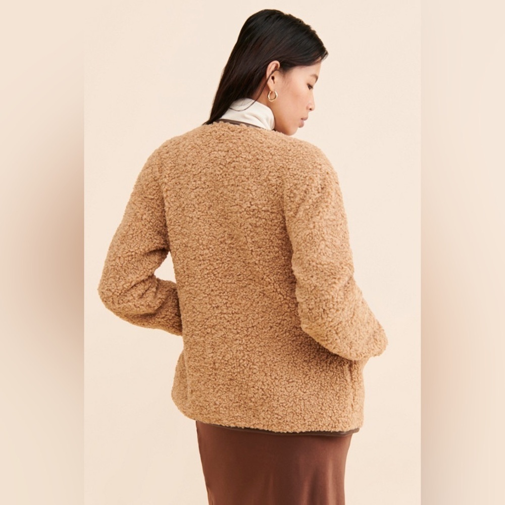 Avec Les Filles Faux Fur Toggle Coat Sherpa Shearling Brown - Picture 4 of 16